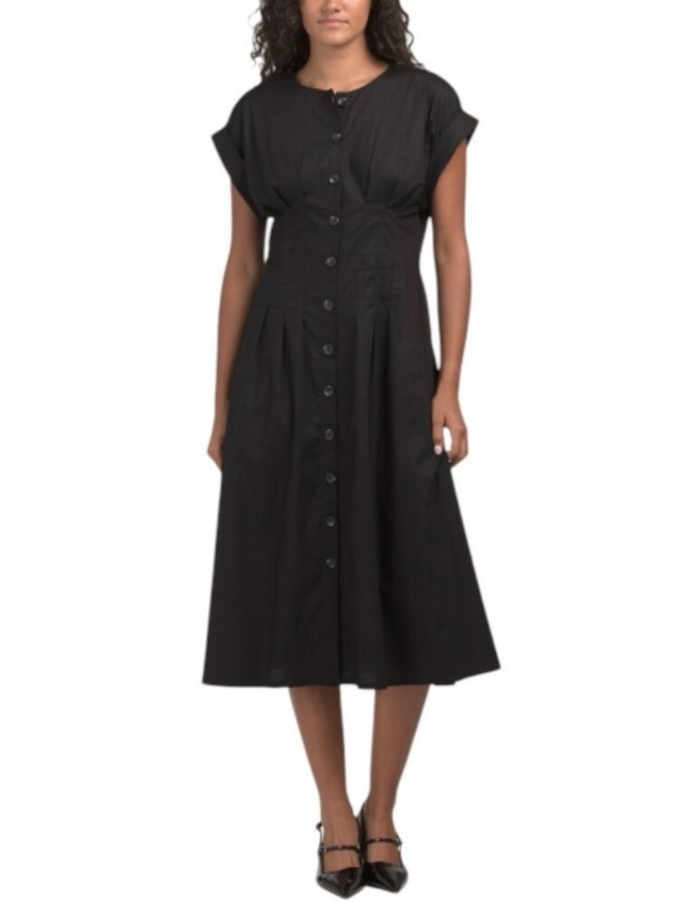 Black Button-Front Midi Dress